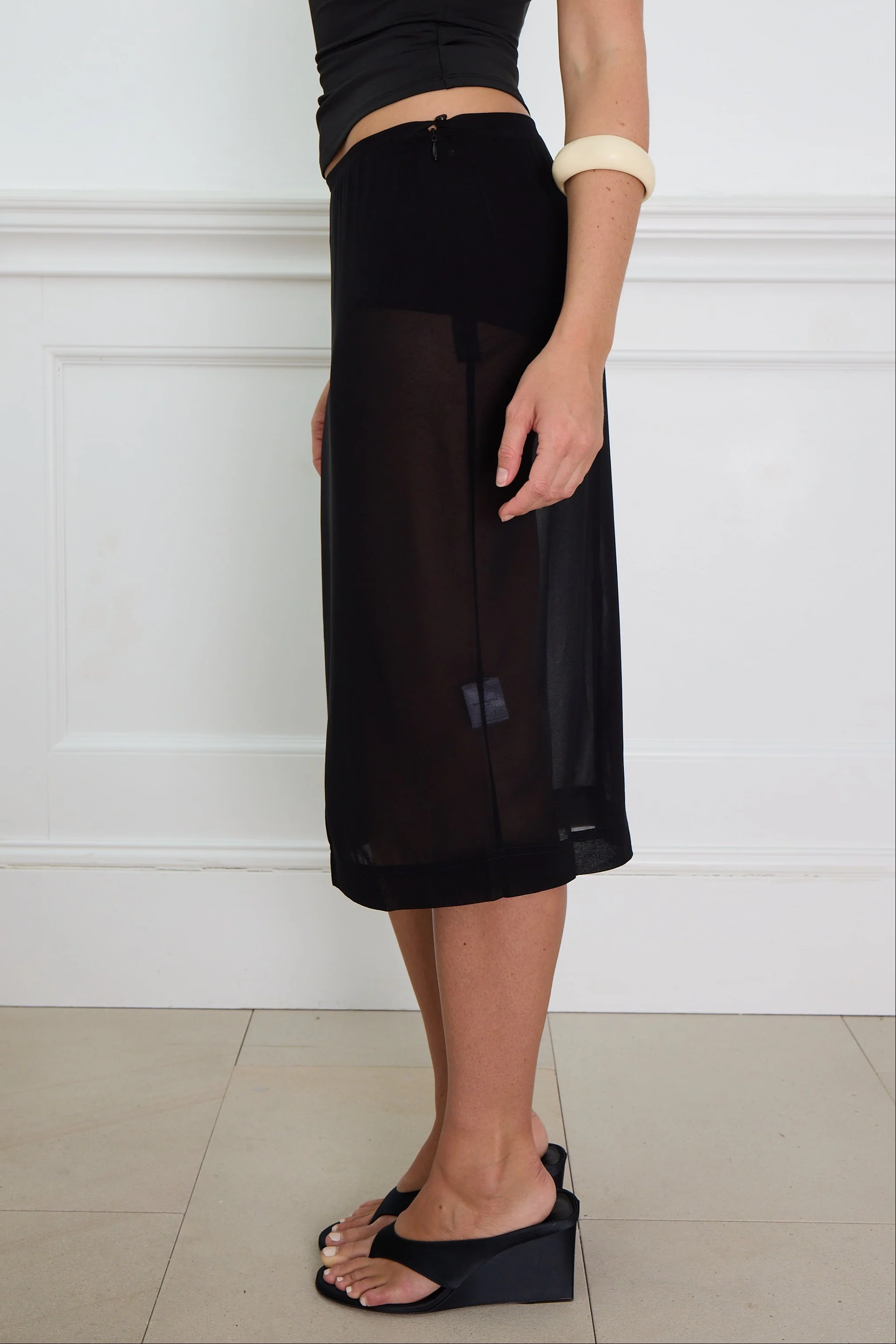 SHEER MID LENGTH SKIRT black - Image 5