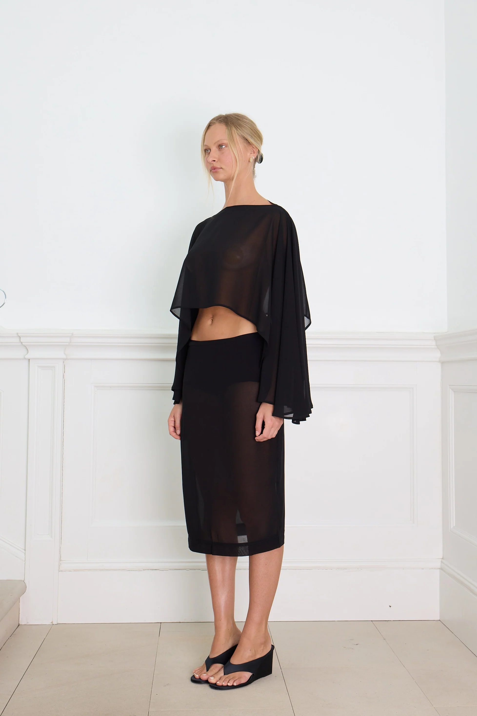 SHEER MID LENGTH SKIRT black - Image 8