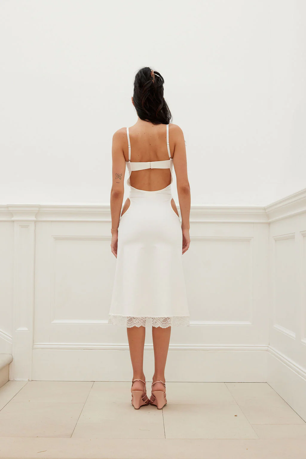 SIDE HIP CUT OUT MIDI DRESS ivory - Image 3